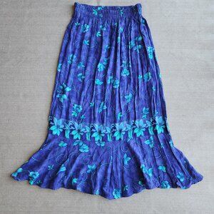Red Rock Reflections Sedona Floral Maxi Skirt Elastic-Waist Blue